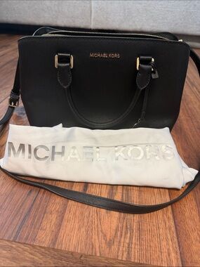 Michael Kors Black Saffiano Satchel with Gold Hardware